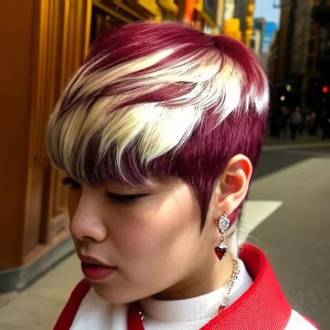 Chic Elegant 613 Ombre Color Wig Pixie Cut Wig Human Hair 613/Red 613/99J Color Short Wigs With Bang