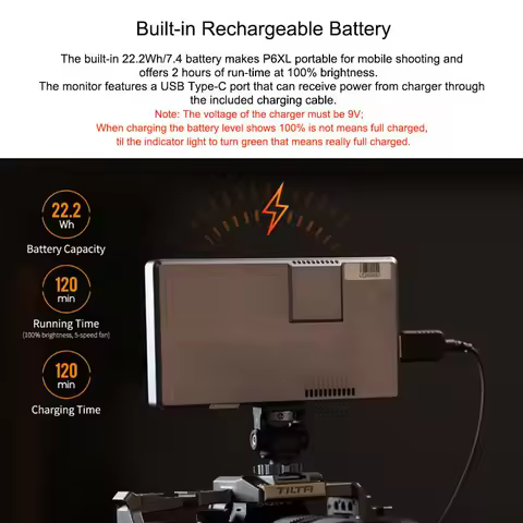 FEELWORLD P6XL 6 Inch Aluminium Built-in Battery DSLR Camera Field Monitor Touch Screen 4K HDMI High