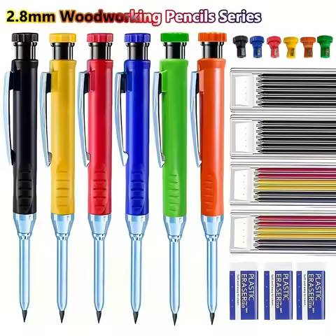 2.8mm Metal Long Tip Mechanical Solid Pencil Set Deep Hole Scribing Pen for Carpenter Woodworking En