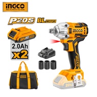 INGCO Lithium-ion Brushless Impact Wrench with 2Pcs 20V Battery Pack and 1Pcs Charger CIWLI2001