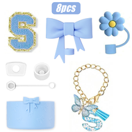8PCS Cup Accessories Set for Stanley Cup 30oz 40oz A-Z Initials Decorations Including Silicone Straw