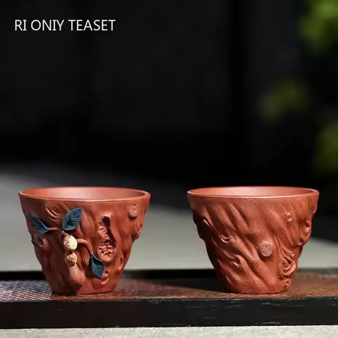 2 Pcs/set Chinese Yixing Purple Clay Teacup Travel Meditation Cup Handmade Sculpture Peach Model Tea