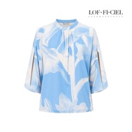 LOF-FI-CIEL Italian Print lily Butterfly wing blouse เสื้อเบลาส์คอตั้ง รูดคอ แขนปีกผีเสื้อ FD1PLB