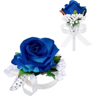 B6734 New wrist corsage, blue rose boutonniere and corsage set YUF1