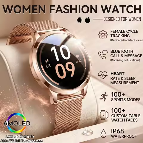 Smart Watches for Women with Menstrual Cycle Tracker 1.39”AMOLED HD Screen Heart Rate Bluetooth Call