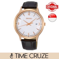 [Time Cruze] Seiko SGEH88 Quartz Analog Brown Leather Strap Rose Gold Tone Stainless Steel Men's Watch SGEH88P1 SGEH88P