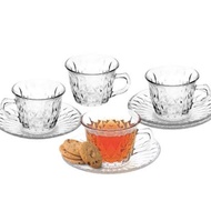 Cup Set of 4 Kim Glass Cups Contains 4 Rosette Cups Set of 4 Cups Plus Coaster contains 4