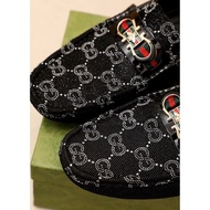 【Original Quality】 Gucci Kasut lelaki Men's Genuine Leatherslip on Loafers Sailing Shoes Black Busin