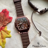 [Original] Alexandre Christie 6628 MCRROBO Chronograph Tonneau Men's Watch with Brown Silicon Strap