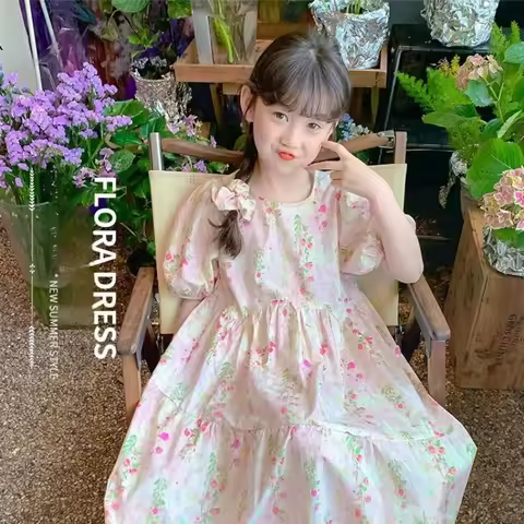 Kids Clothes Summer Dress Floral Pattern Girl Party Dress Chinese Style Kids Dress Summer Clothes Gi
