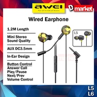 Awei L5 Wired Earphone Mini Stereo Sound Gaming Earphone Awei L6 E-Sport Earphone Wired Headphone AU
