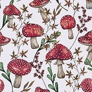 CRE8TIVE Watercolour Red Mushroom Wallpaper Self-Adhesive 30.5 x 300 cm Forest Nature Design on Wall