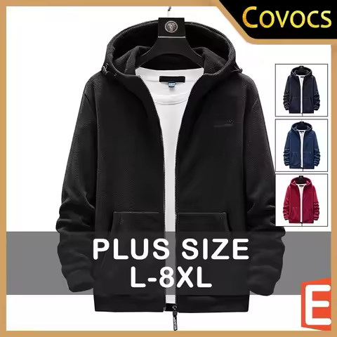 [L-8XL] Hooded jacket Plus size men's Jaket Lelaki autumn leisure outdoor sports pocket zipper jacke