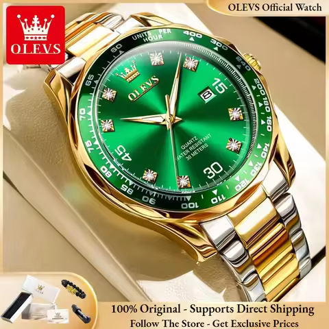 OLEVS 9988 Men Watch Luxury Sports Diving Quartz Watch Classic Green Water Ghost Waterproof Luminous