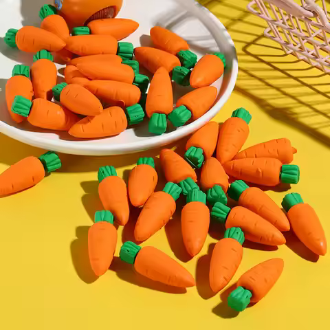 10Pcs/Lot Cute Cartoon Carrot Rubber Creative 3D Vegetable Eraser Pencil Erasers School Stationery C