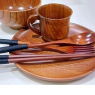Set mangkuk dan sudu garfu kayu Mangkuk Kayu sudu kayu chopstick kayu garfu kayu Wooden bowl wooden spoon wooden fork