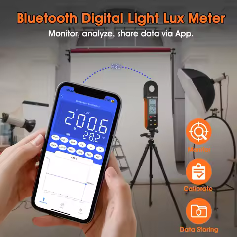 Digital Lux Meter 1-400,000Lux connect to phone APP unilaterally at 90 degrees or 270 degrees Measur