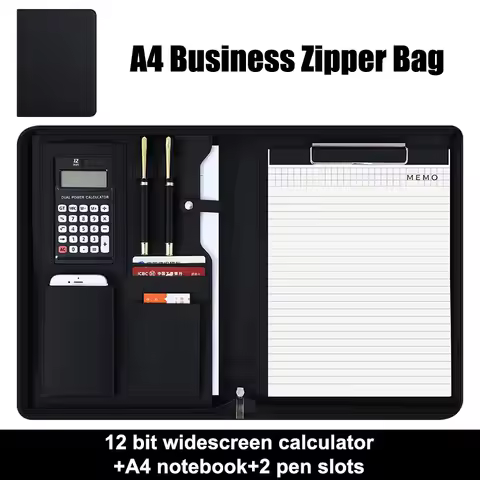 A4/A5 Multifunctional Meeting Folder | Leather - like Finish. Organize Phone, Cards & Notes. Ideal f