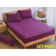 [✔]5 In 1 Plain Colour Queen Fitted Bedsheet 100% Cotton (SET-PQ)