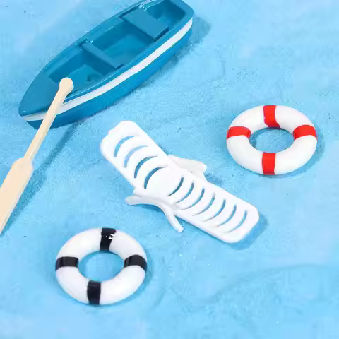 1Pc Mini Sea View Ornaments Boat Paddle Garden Miniature Home Decor Resin Micro Landscape Lifebuoy B