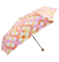 estaa - 日本直送 - 防UV 可愛 短傘 折傘 雨傘 Large Mini - 格子 橙色