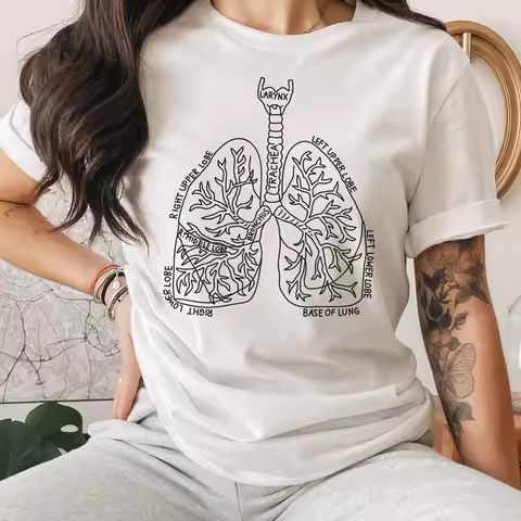 Aesthetic Lungs Anatomy T-shirt Funny Anatomical Lungs Graphic Tee Shirt Top Sassy Women Pulmonology