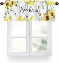 Sunflower Curtain Valance for Windows, Spring Summmer Flowers Sunflower Daisy Bee Hive 54" x 18" Win