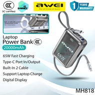 【3C Certified】Awei MH818 20000mAh Powerbank 65W Fast Charging Power Bank Laptop Powerbank Built-In C