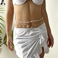 Y2K Baddie Pearl Beaded Layered Shell Starfish Waist Chain Festival Crop Top Jewelry