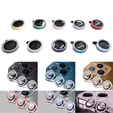 100pcs Glitter Diamond Camera Lens Protector For iPhone16 11 14 15 Pro Max 13 12 Pro 9H Tempered Gla