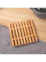 1入組15厘米竹方鍋墊，木質色桌墊，杯墊，隔熱墊，防燙墊，餐桌，耐熱桌面