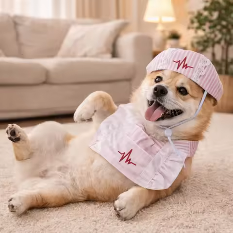 Dress Up Funny Cat Nurse Outfit Adjustable Breathable Cat Transformation Dress Nurse Hat Pet Cosplay