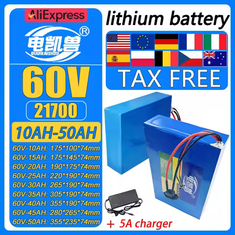 60V 50Ah 40Ah 30Ah 20Ah 15Ah 25Ah 35Ah 45Ah +5A charger 21700 Li-ion Battery Pack 50A BMS 3000W Elec