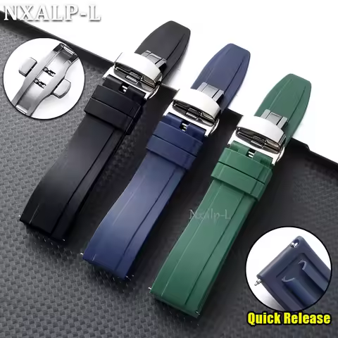 Butterfly Clasp Silicone Watch Band 20mm 22mm for Seiko for Rolex for Citizen Strap Women Men Sport 