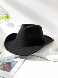 1頂女性純色波希米亞牛仔帽-cowboy、fedora、jazz、panama、柔軟毛氈、牛仔布西部帽,適用於戶外活動的休閒帽