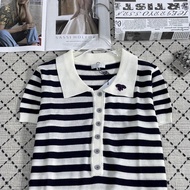 CUBY Chal Blue Stripe Silk Blend Polo Shirt - Women's Slim Fit Summer Top