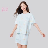 6IXTY8IGHT KAITH C, Brushed Jersey Pajama Set Short Sleeve Loose Fit Elasticated Waist Soft Woman Sl