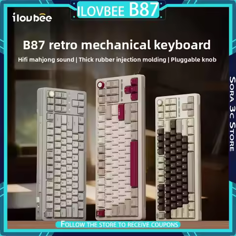 Ilovbee B87 Retro Mechanical Keyboard Wireless Bluetooth Multi-function Knob Hot Plug RGB Customized