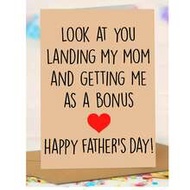 1pc, Funny "Landing My Mom & Getting Me As A Bonus" Father's Day Card. Includes Envelope, Kraft Pape