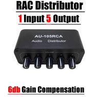 1 Input 5 Output Audio Distributor Stereo Audio Mixer RCA Splitter Dual Channel NJM4580 OpAmp For Power Amplifier Active Audio