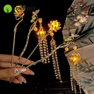 MEIHUAA Glows Lantern Flower Hairpin, Chinese Style Ancient Style Lotus Emit Light Hairpin, Sweet Sw