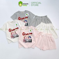 KIMCHIBABY Baby Girlshort sleeve Set 4C Cotton Fabric Printed with GIVE ME Letters, short sleeve Sho