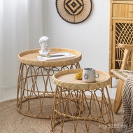 Tatami Log Color Coffee Table Bamboo Weaving Small g Table Tsutsuri Side Weaving Rattan Nordic Round
