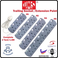UMS Extension 3 Pin Plug Point Trailing Socket c/w 2Yards 1.8M Cable SIRIM APPROVED 3G / 4G / 5G / 6