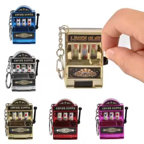Fruit Slot Machine Keychain Lucky Charm Jackpot Key Chain Accessories Mini Casino Pendant Bag Novelt
