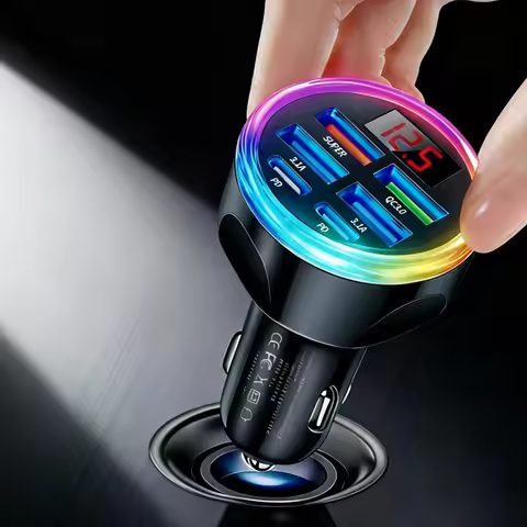 UYUXIO 6 in 1 Multi Port USB C Car Charger Adapter with Volt Meter Fast Charge with Voltage Display 