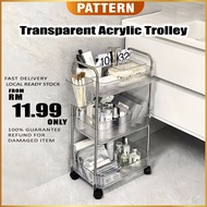 PATTERN 3 Tier Acrylic Trolley Transparent Trolley Kitchen Rack With Wheel Troli Barang Trolly 4 Tie