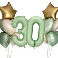 1Set 40inch Olive Green Number Balloon with Vintage Beige Heart Balloons for 30 40 50 60 Happy Birth