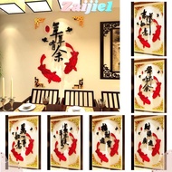 ZAIJIE1  Stereo Mirror Sticker, Happiness Good Fortune Chinese Style Golden Frame Fish Wall Stickers, 2024 Acrylic Room Entrance Acrylic Wall Stickers Home Art