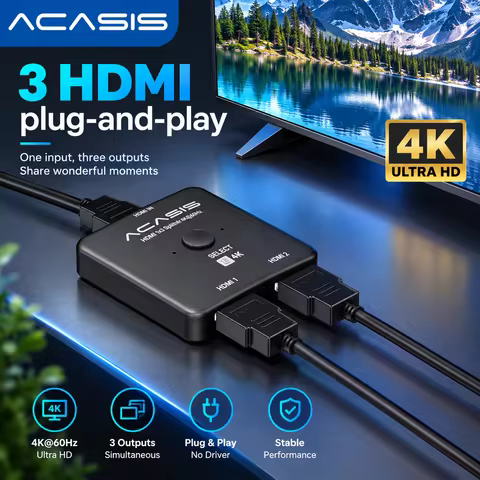 Acasis HDMI Switch 2 in 1 Out 4K 60Hz Bidirectional HDMI 2.0 Splitter 2x1 HDCP 2.3 HDR Dolby Vision 